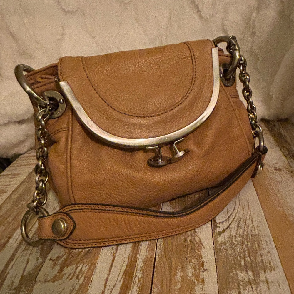B. Makowski Tan Leather Chain Strap Bag